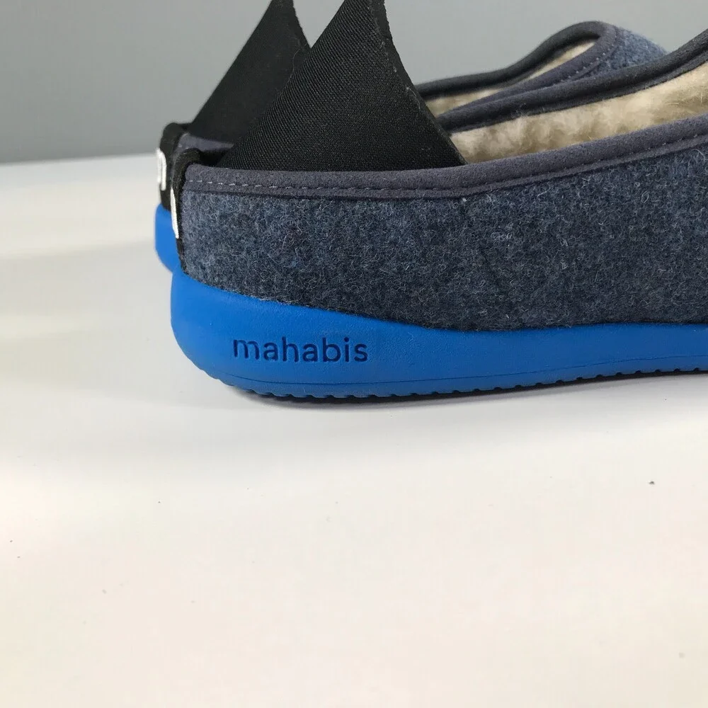 Mahabis Slippers Mens 7.5 Blue Wool Slip On Rubber Toes Smooth